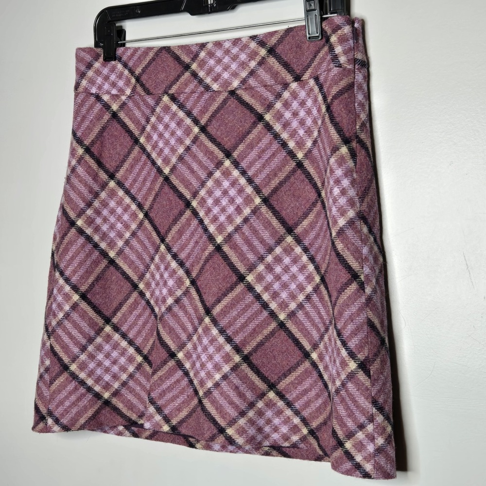 Talbots Wool Blend Plaid Mini Skirt 6 Purple Pink Check A-Line Preppy Academia - Picture 2 of 8